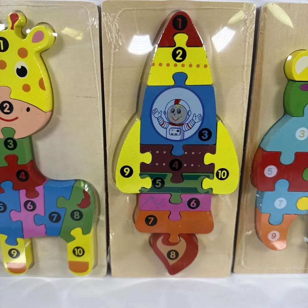 Pack of 8 - Wooden 3D Jigsaw Puzzles With Numbers To Teach Young Ones